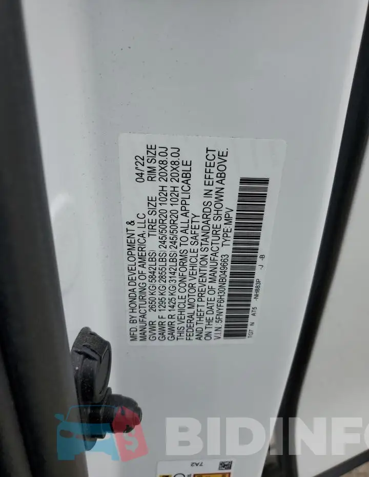 5FNYF6H30NB049663 Photo# 13