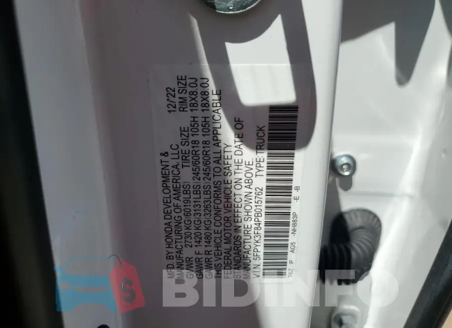 5FPYK3F84PB015762 Photo# 12