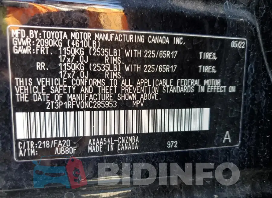2T3P1RFV0NC285953 Photo# 13