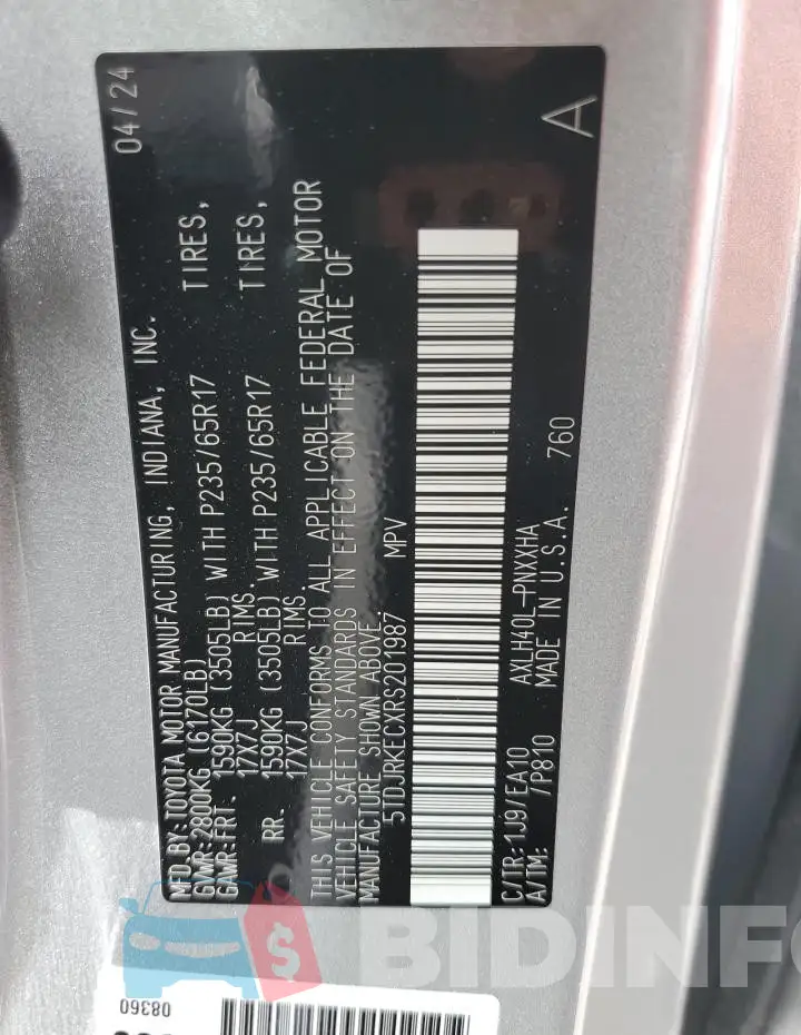 5TDJRKECXRS201987 Photo# 13