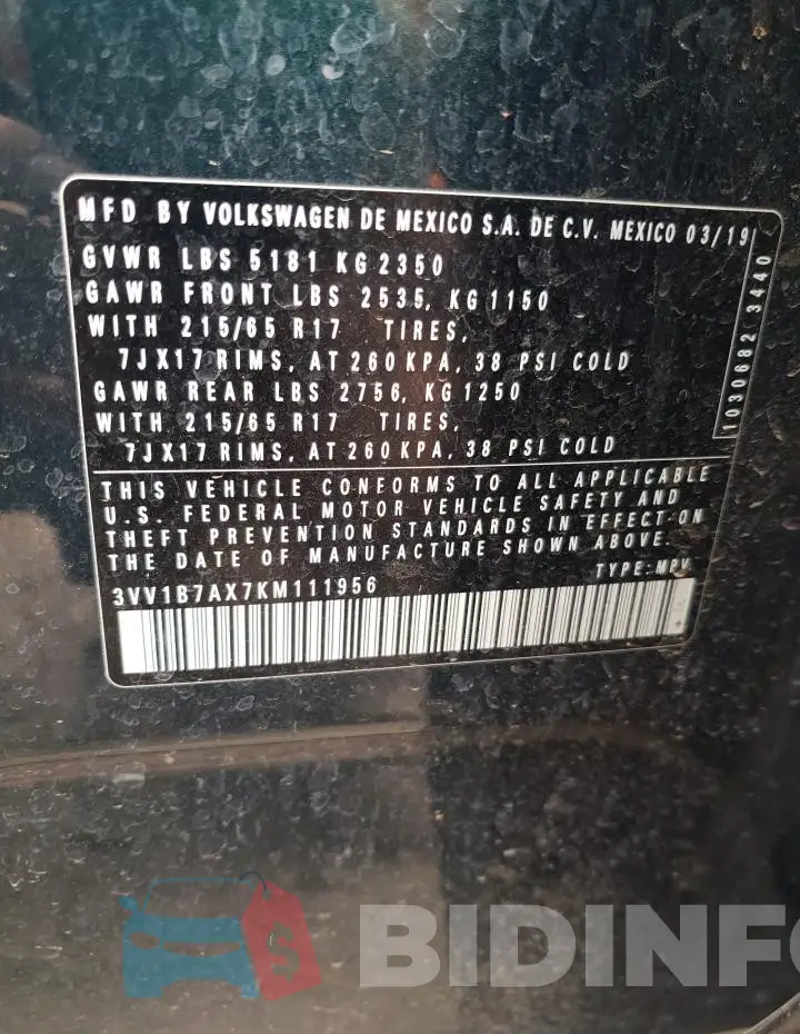 3VV1B7AX7KM111956 Photo# 13
