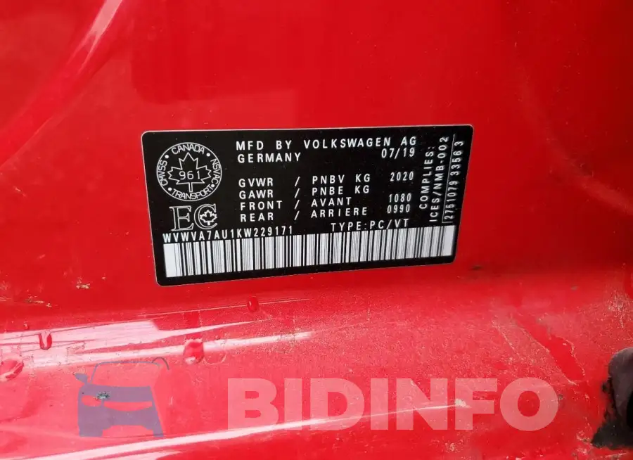 WVWVA7AU1KW229171 Photo# 12
