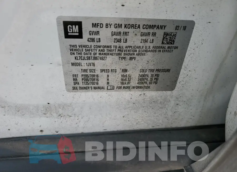 KL7CJLSB7JB674627 Photo# 13