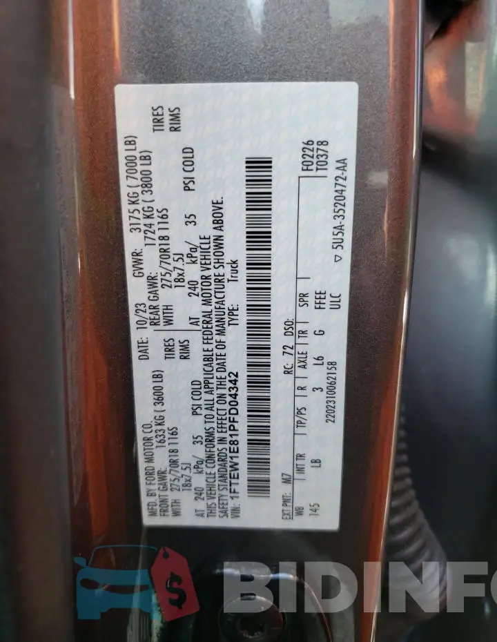 1FTEW1E81PFD04342 Photo# 12