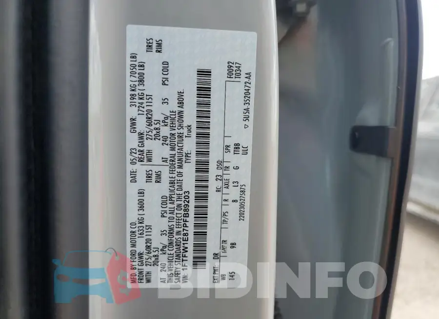 1FTFW1E87PFB89203 Photo# 12