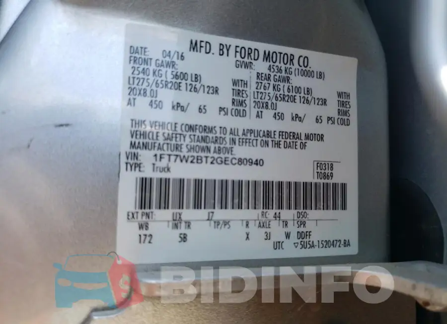 1FT7W2BT2GEC80940 Photo# 12