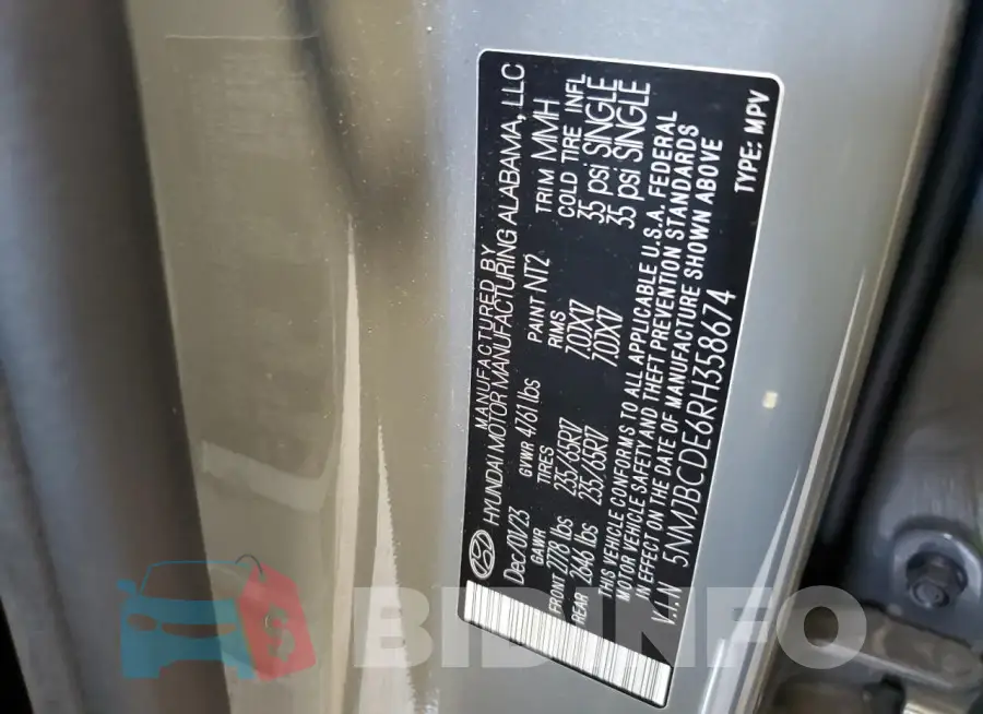 5NMJBCDE6RH358674 Photo# 13