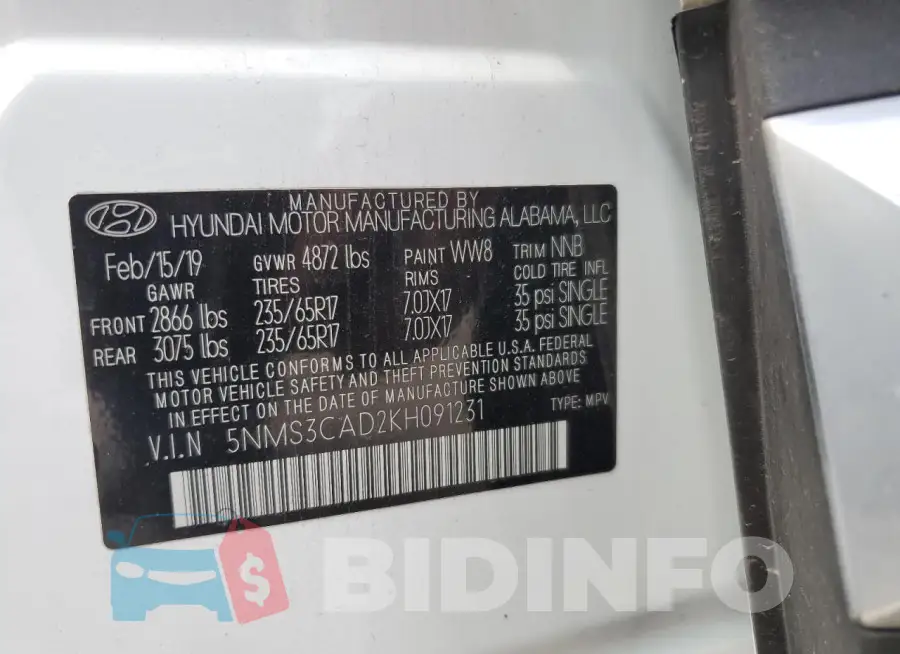 5NMS3CAD2KH091231 Photo# 13