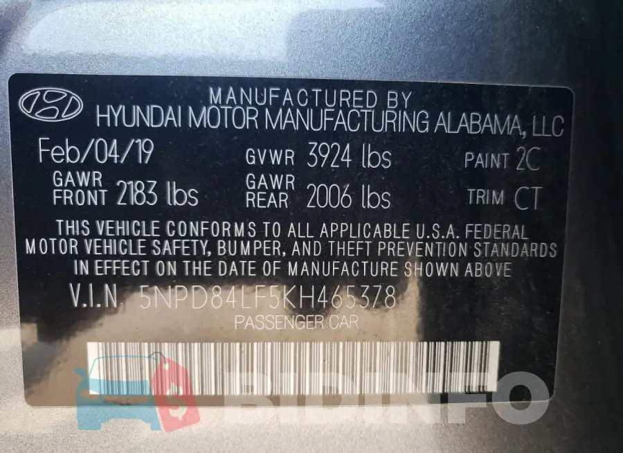 5NPD84LF5KH465378 Photo# 12