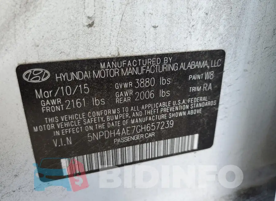 5NPDH4AE7GH657239 Photo# 12