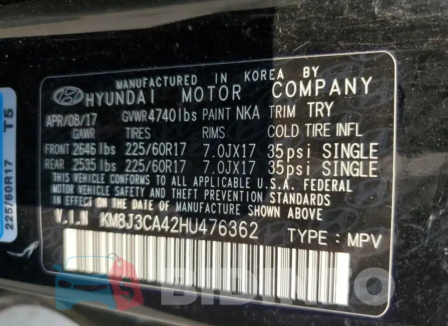 KM8J3CA42HU476362 Photo# 14
