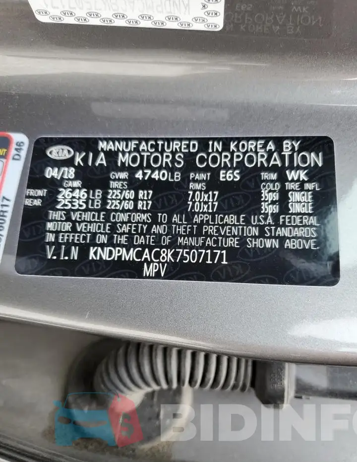 KNDPMCAC8K7507171 Photo# 13