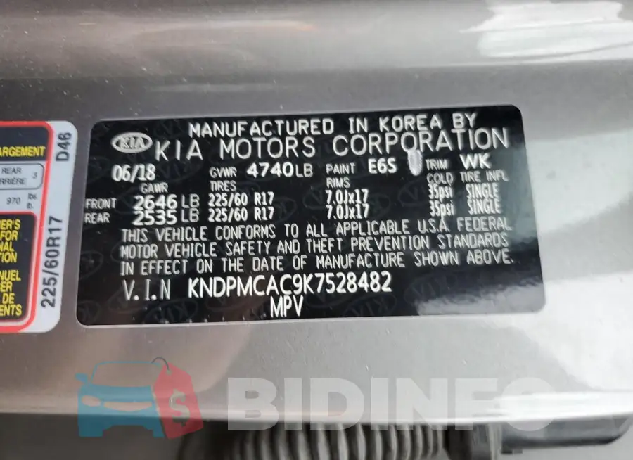 KNDPMCAC9K7528482 Photo# 12