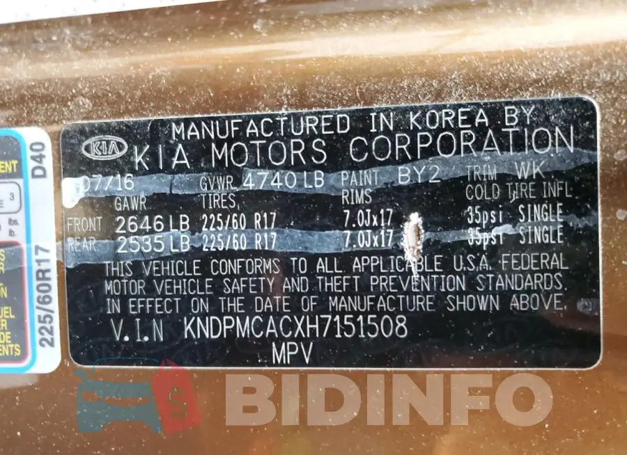 KNDPMCACXH7151508 Photo# 13