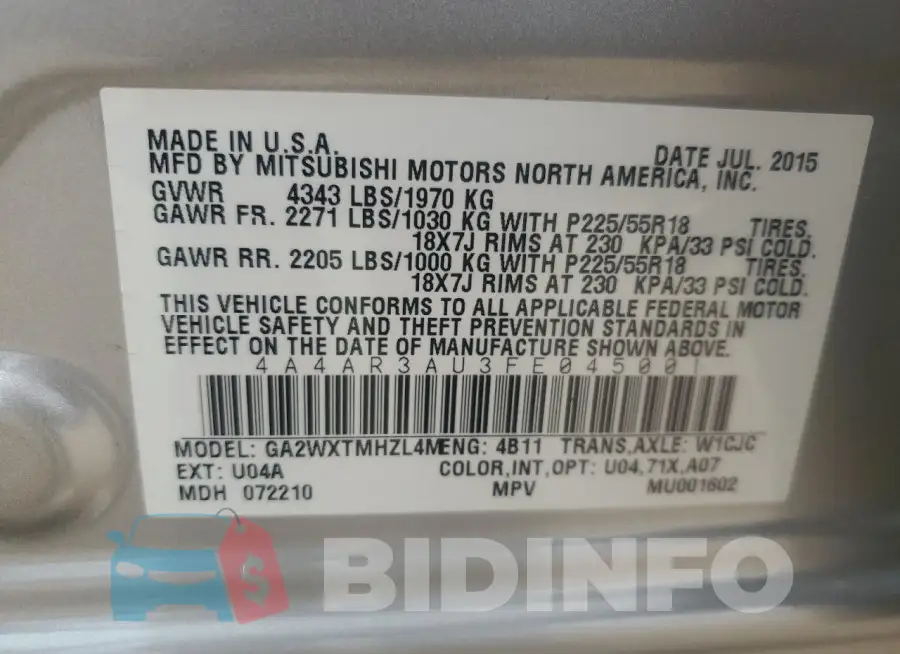 4A4AR3AU3FE045001 Photo# 14