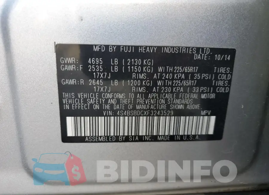 4S4BSBDCXF3243529 Photo# 14