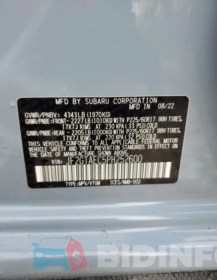 JF2GTAEC5PH252600 Photo# 12