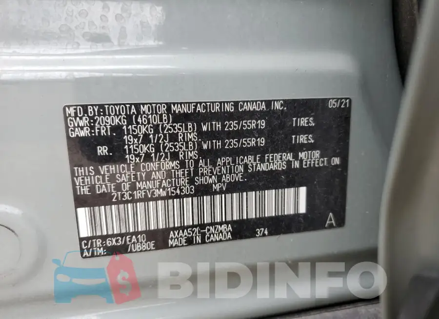 2T3C1RFV3MW154303 Photo# 12