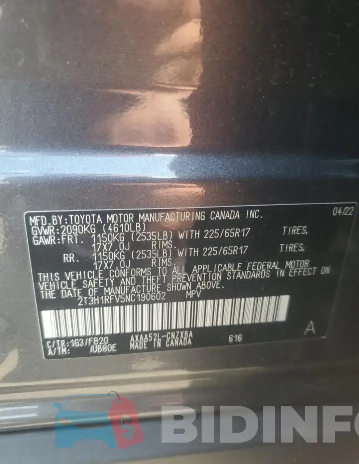 2T3H1RFV5NC190602 Photo# 13
