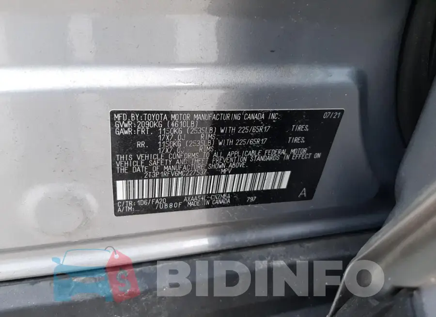 2T3P1RFV6MC227537 Photo# 14