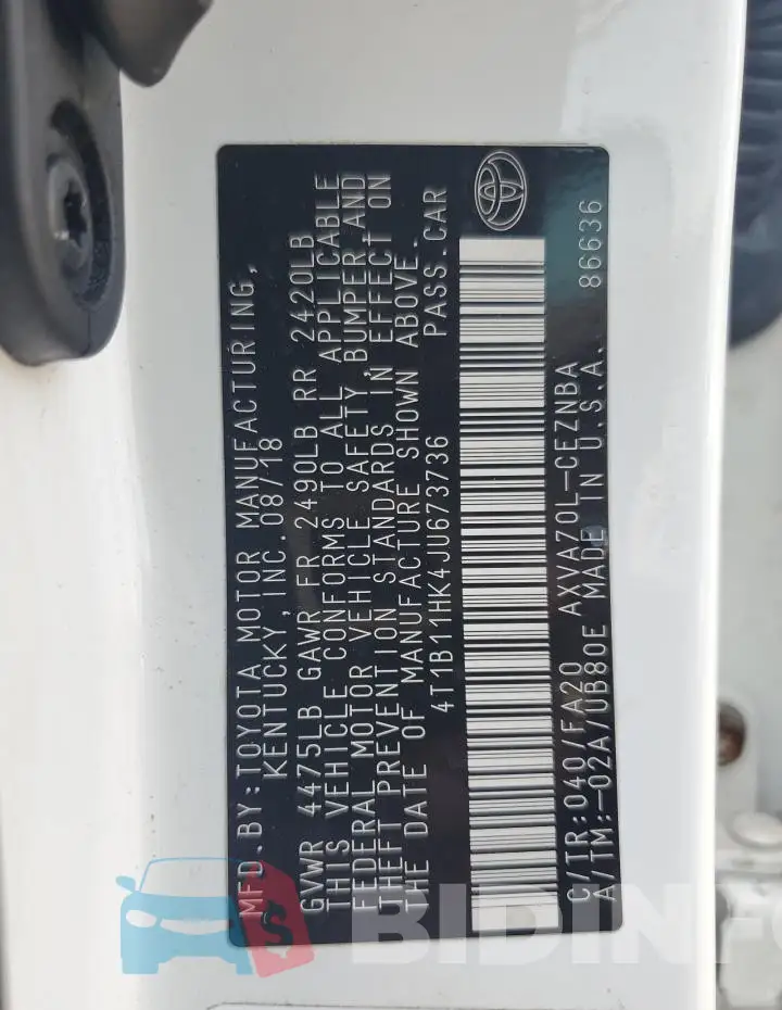 4T1B11HK4JU673736 Photo# 12