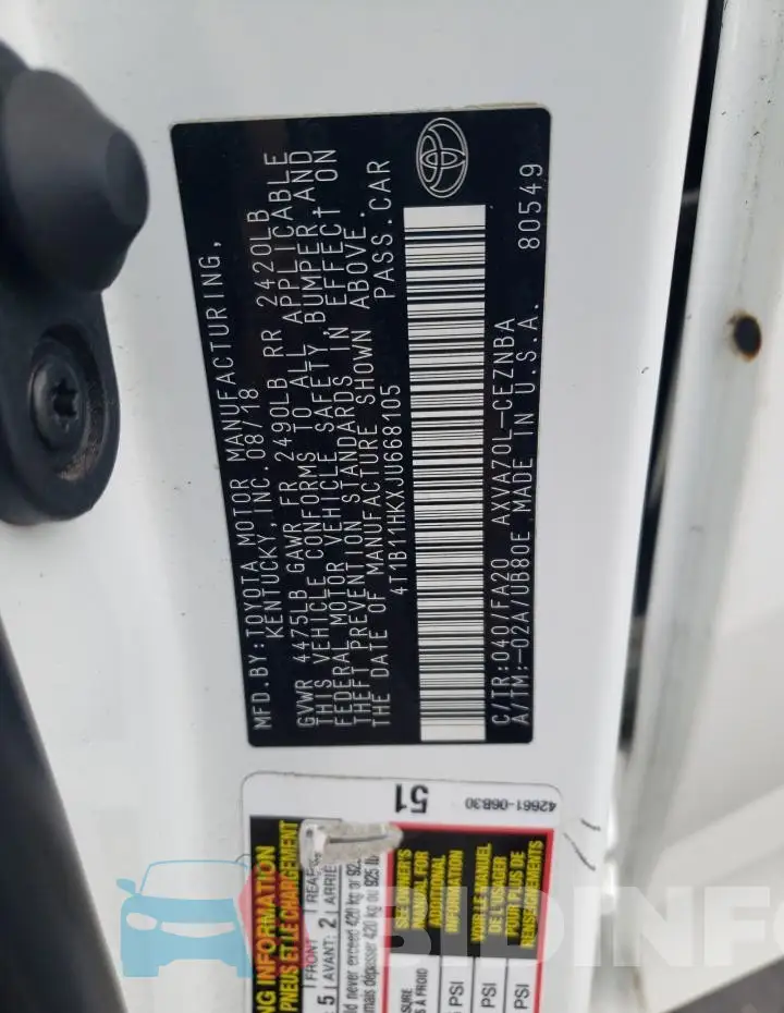 4T1B11HKXJU668105 Photo# 12