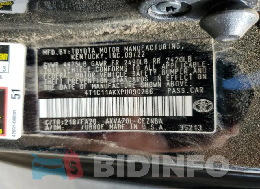 4T1C11AKXPU090286 Photo# 13
