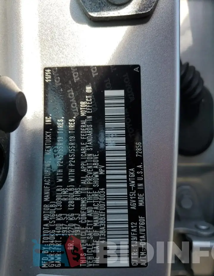 4T3BA3BBXFU070034 Photo# 14