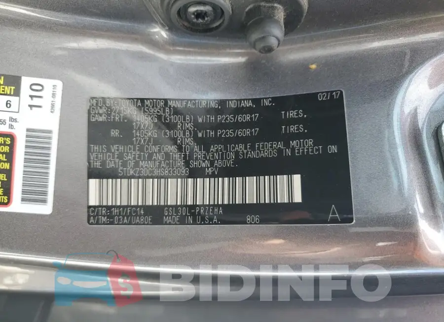 5TDKZ3DC3HS833093 Photo# 14