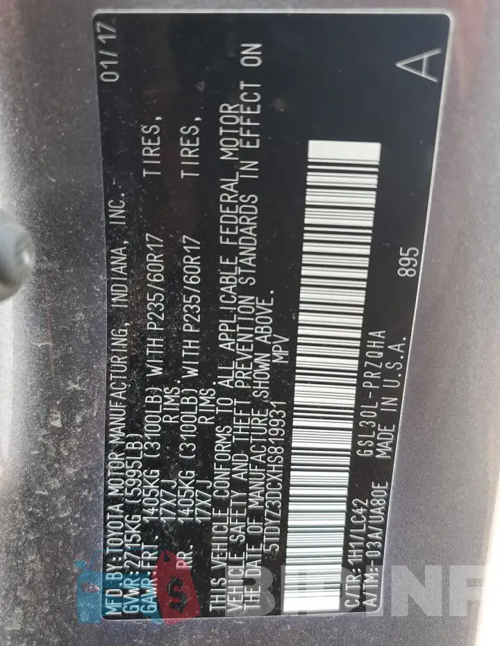 5TDYZ3DCXHS819931 Photo# 14