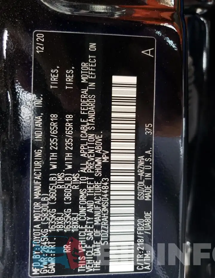 5TDZZRAH3MS044843 Photo# 13
