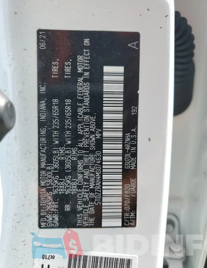 5TDZZRAH4MS074630 Photo# 13