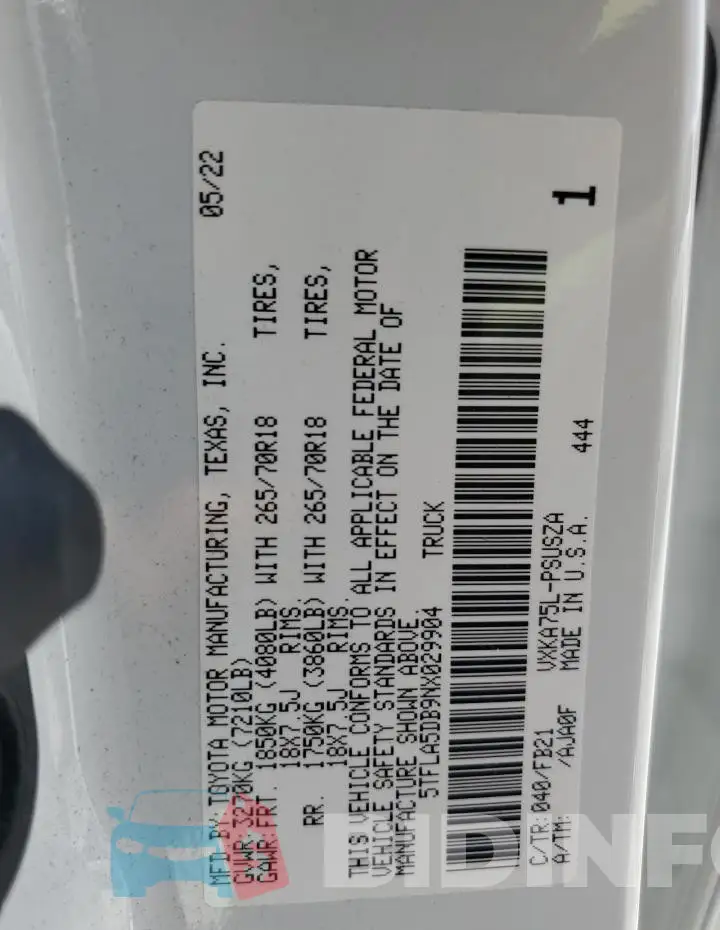 5TFLA5DB9NX029904 Photo# 12