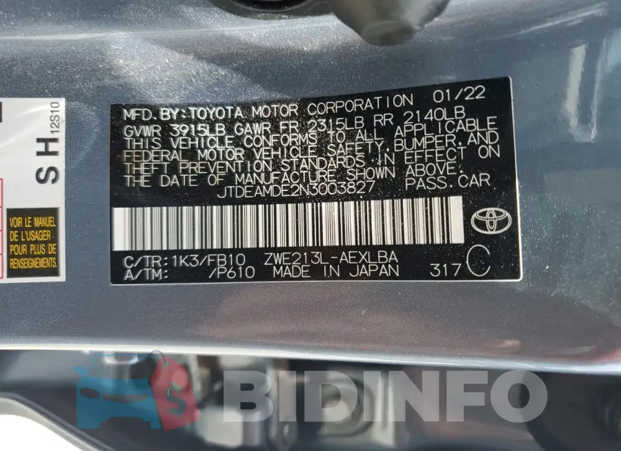 JTDEAMDE2N3003827 Photo# 12