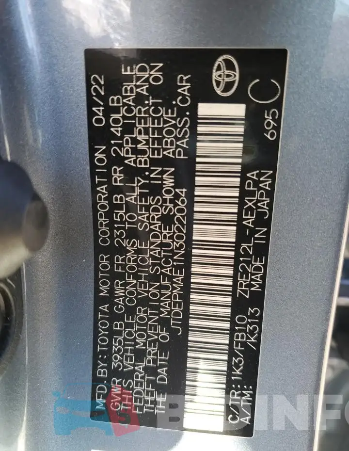 JTDEPMAE1N3022064 Photo# 12