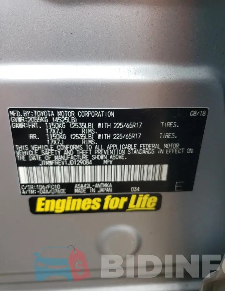 JTMWFREV1JD129084 Photo# 13