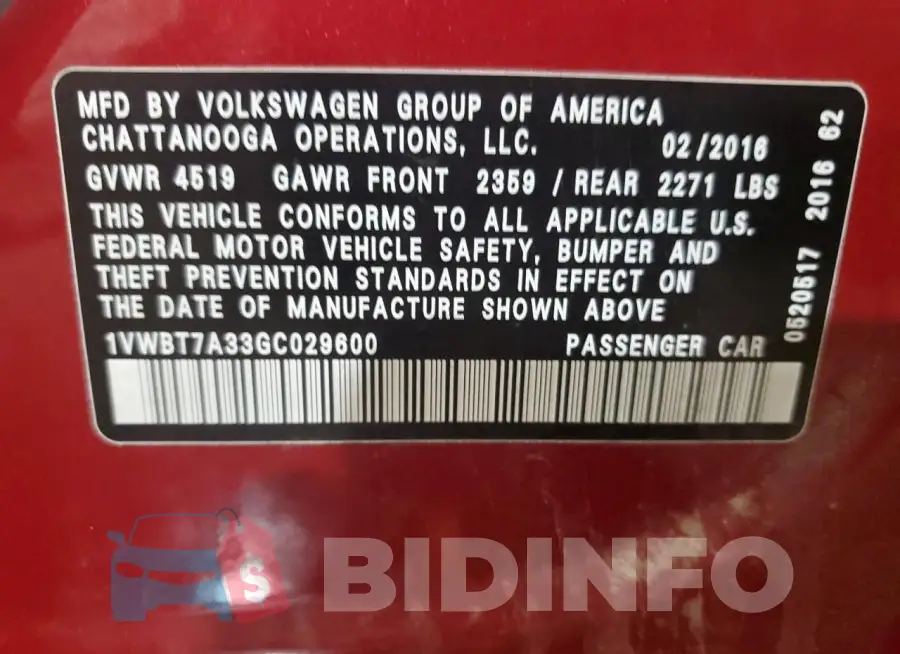 1VWBT7A33GC029600 Photo# 12