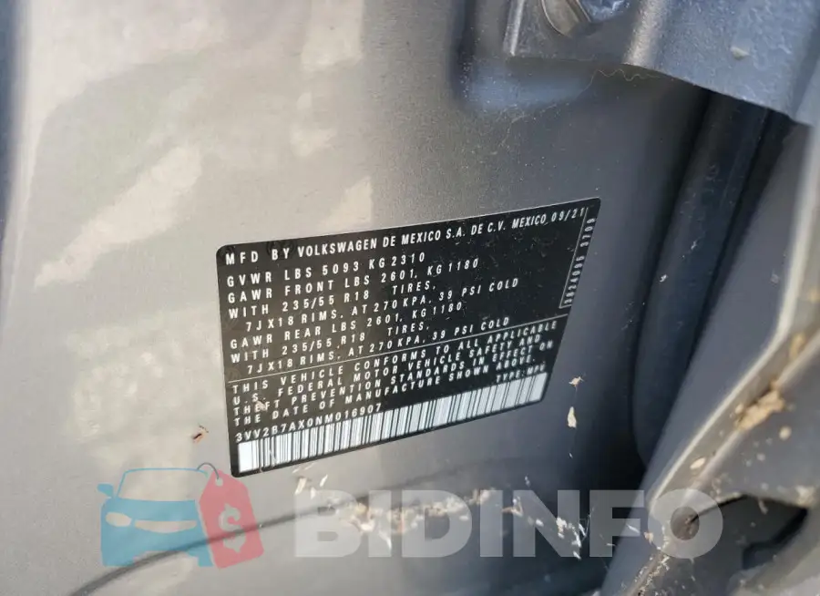 3VV2B7AX0NM016907 Photo# 13