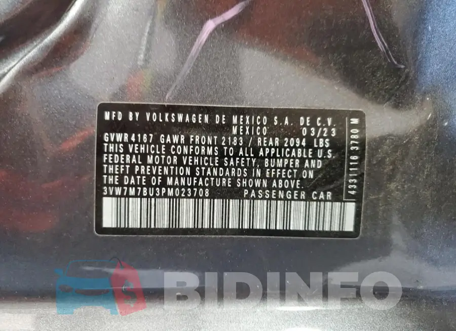 3VW7M7BU3PM023708 Photo# 13