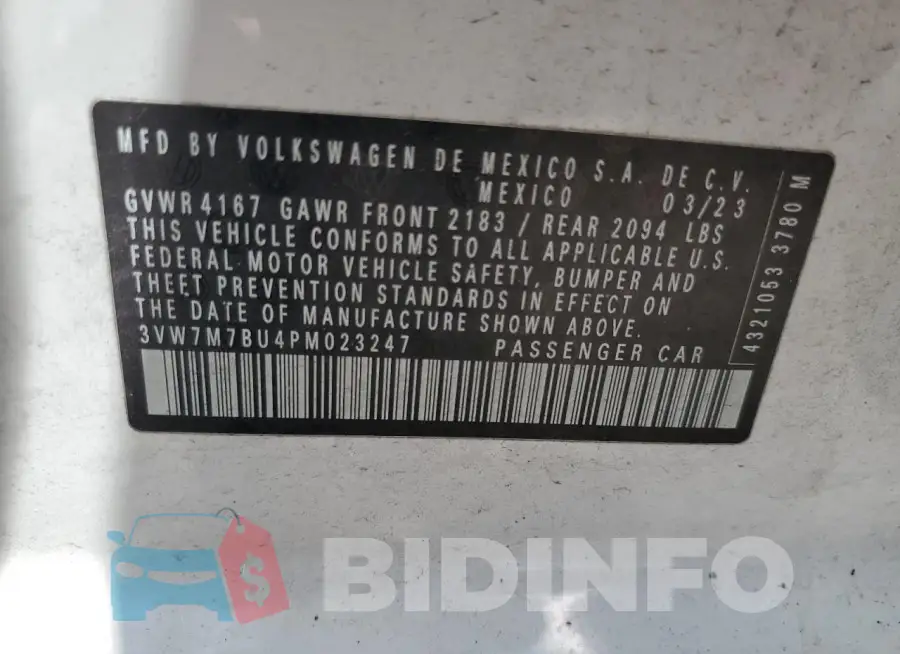 3VW7M7BU4PM023247 Photo# 13