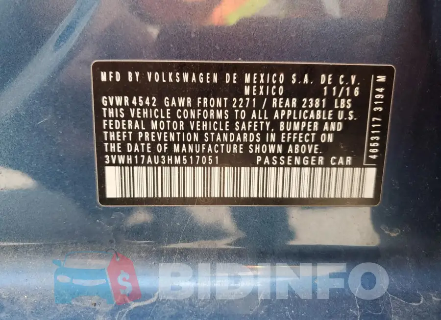 3VWH17AU3HM517051 Photo# 13
