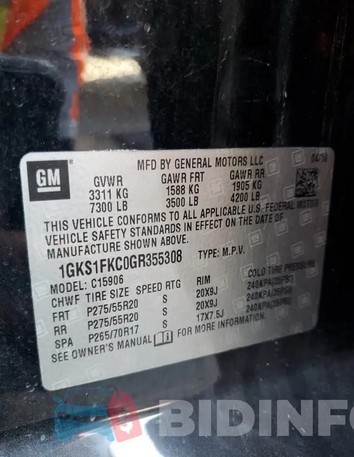 1GKS1FKC0GR355308 Photo# 14