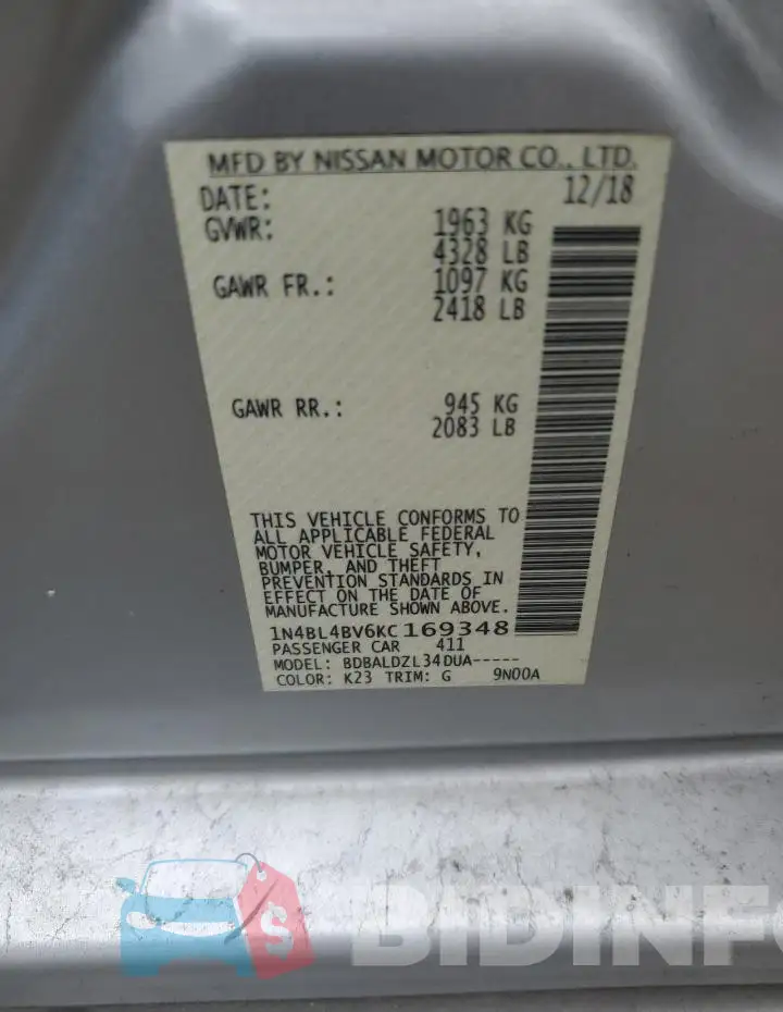 1N4BL4BV6KC169348 Photo# 12