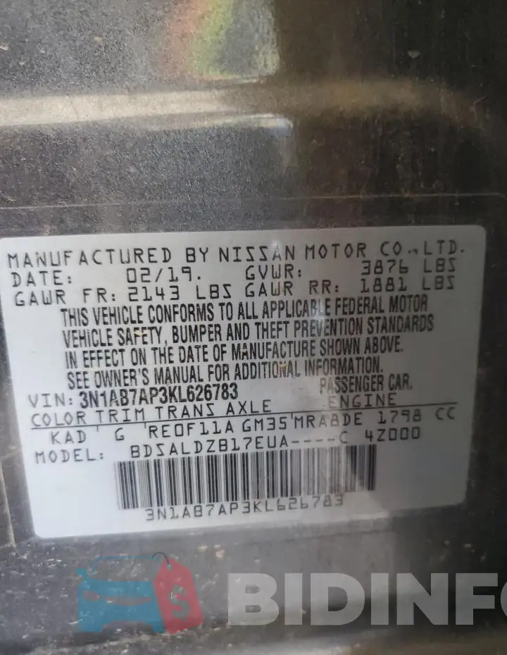 3N1AB7AP3KL626783 Photo# 12