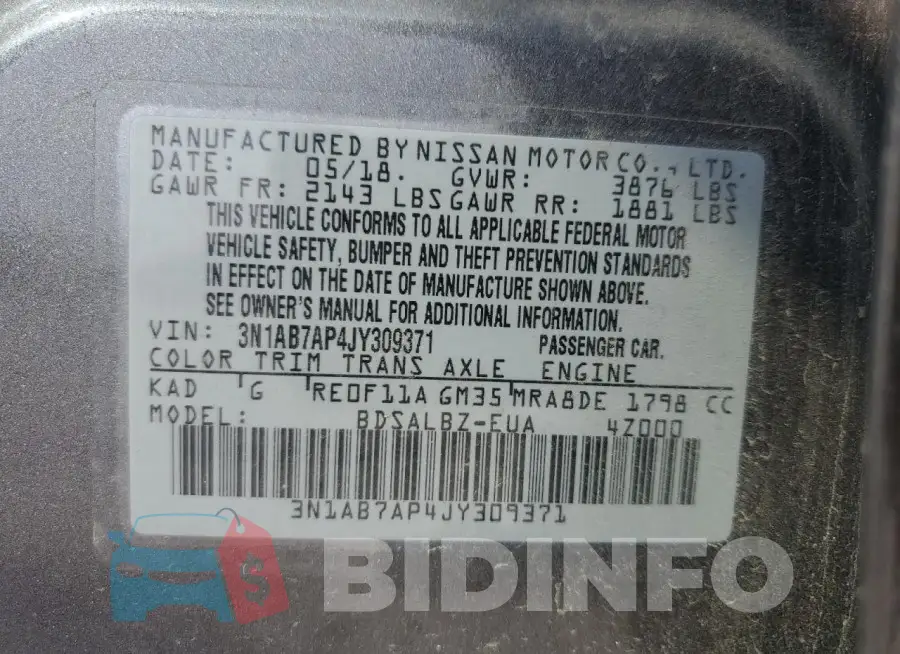 3N1AB7AP4JY309371 Photo# 12