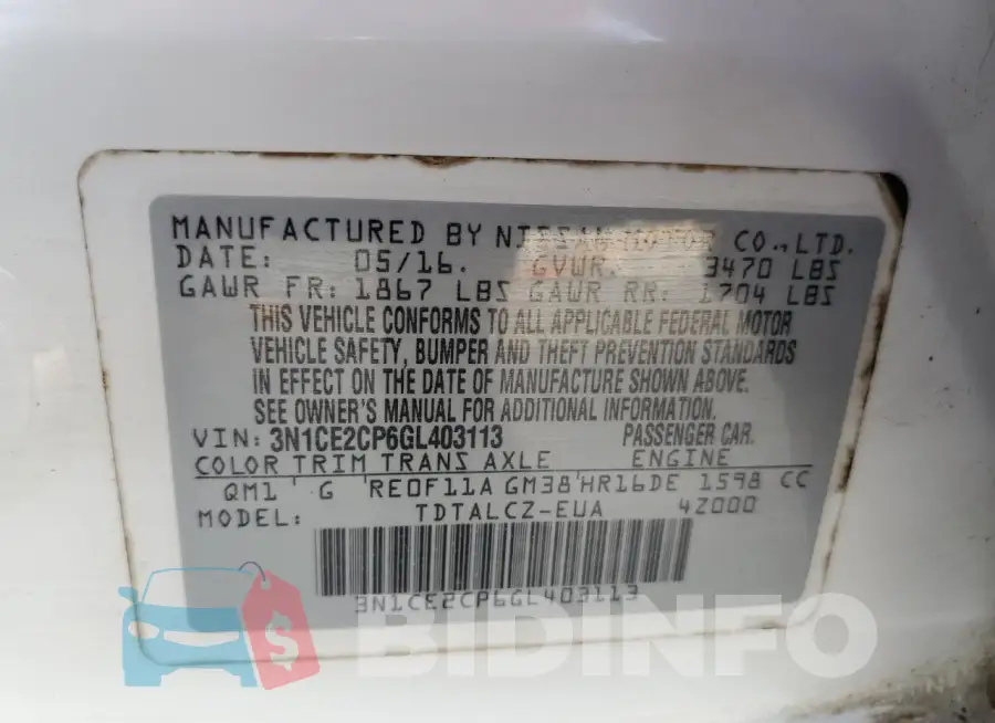 3N1CE2CP6GL403113 Photo# 13
