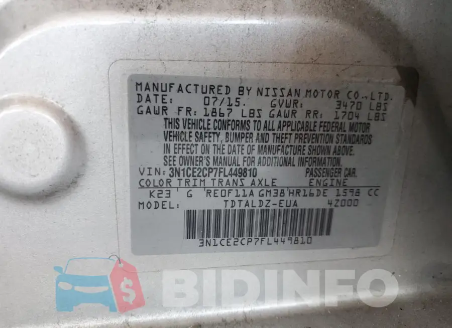 3N1CE2CP7FL449810 Photo# 12
