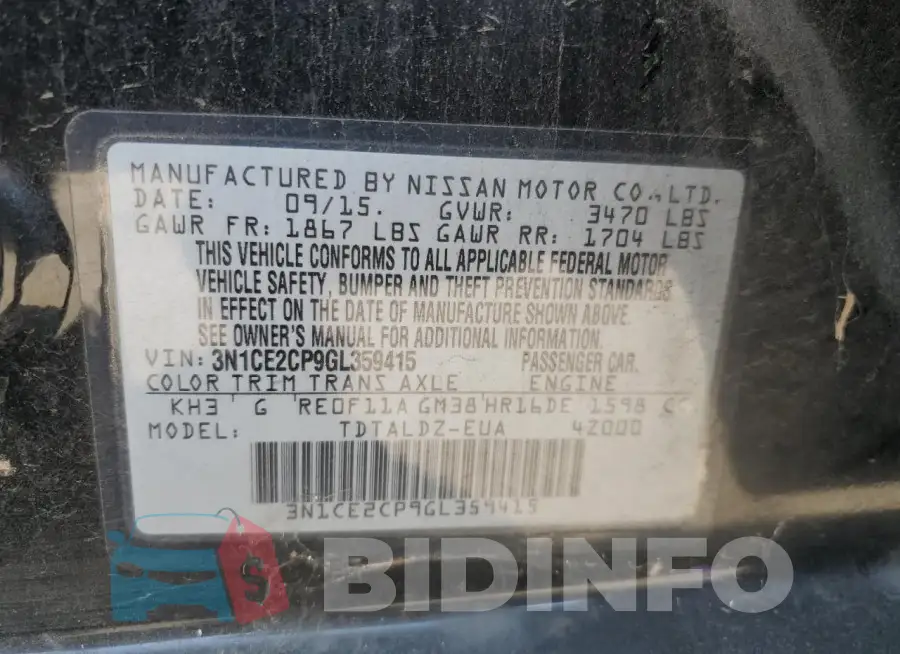 3N1CE2CP9GL359415 Photo# 13