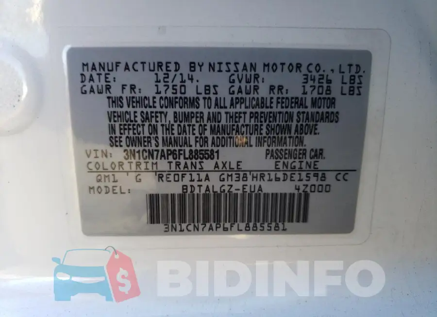 3N1CN7AP6FL885581 Photo# 12