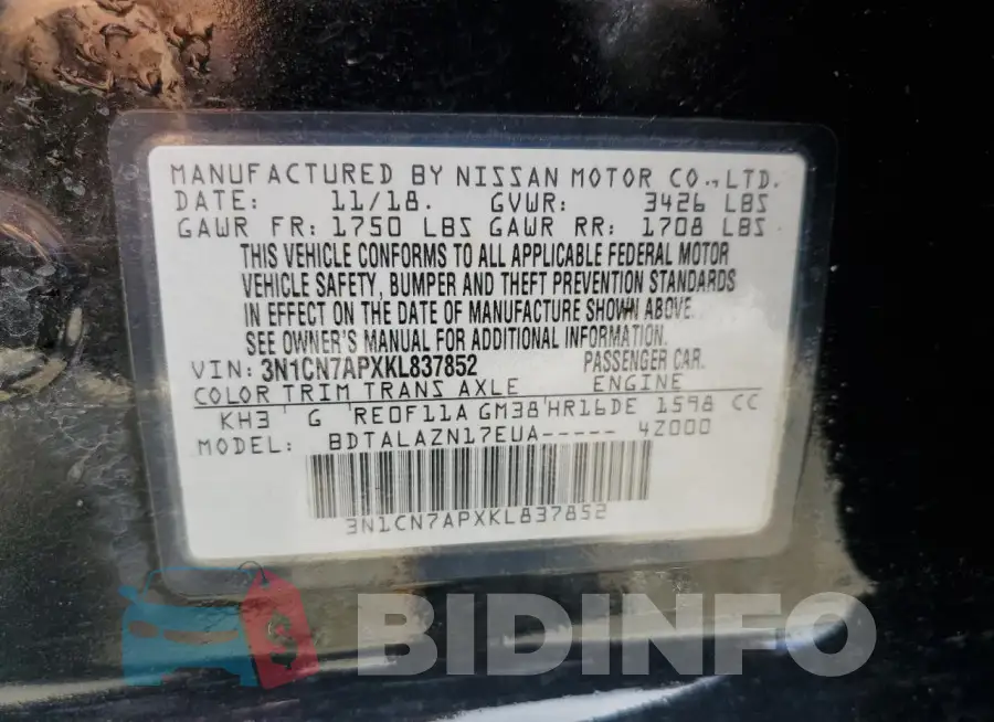 3N1CN7APXKL837852 Photo# 12